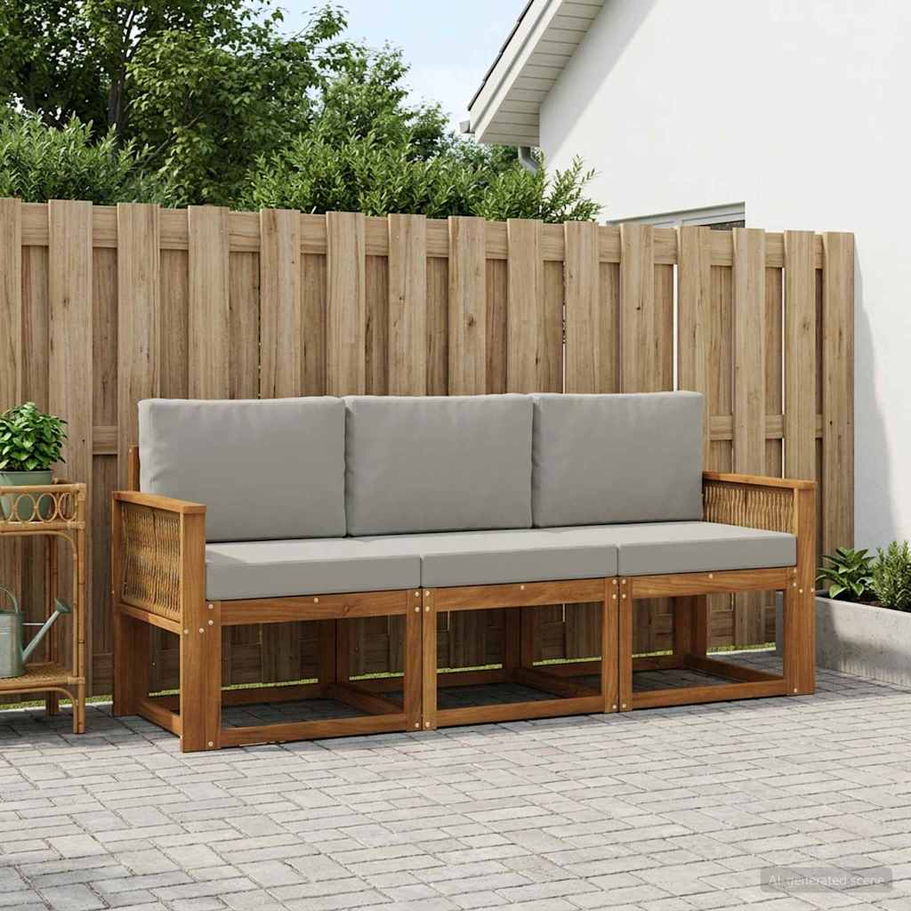 vidaXL Conjunto de sofás de exterior 3 uds. Natural y Gris Claro