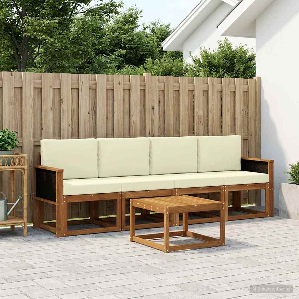vidaXL Conjunto de sofás de exterior 4 uds. Natural y Crema