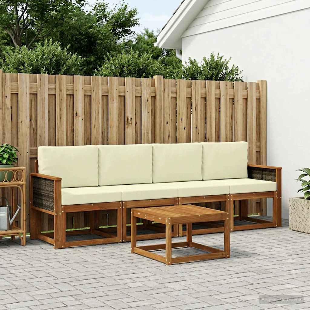 vidaXL Conjunto de sofás de exterior 4 uds. Natural y Crema