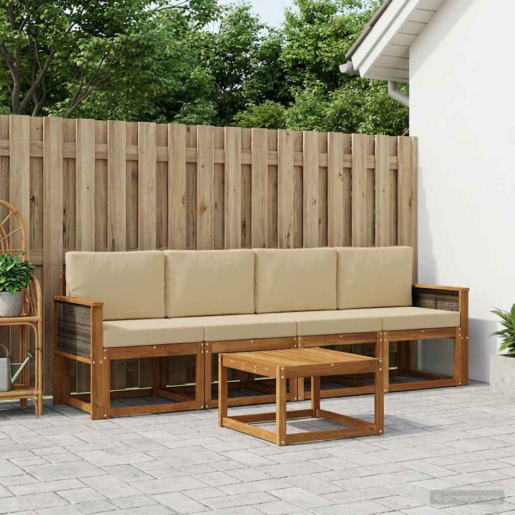 vidaXL Conjunto de sofás de exterior 4 uds. Natural