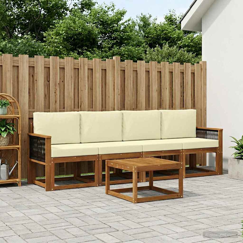 vidaXL Conjunto de sofás de exterior 4 uds. Natural y Crema