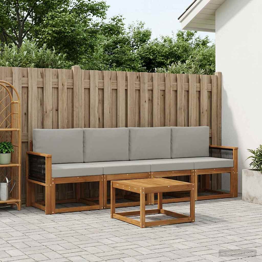 vidaXL Conjunto de sofás de exterior 4 uds. Natural y Gris Claro