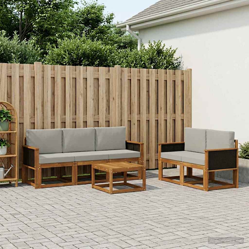 vidaXL Conjunto de sofás de exterior 6 uds. Natural y Gris Claro