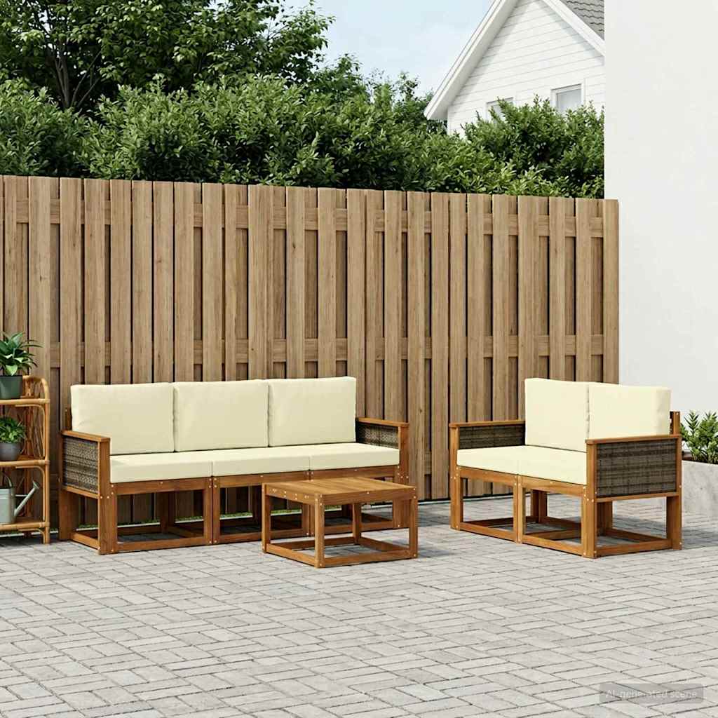 vidaXL Conjunto de sofás de exterior 6 uds. Natural y Crema