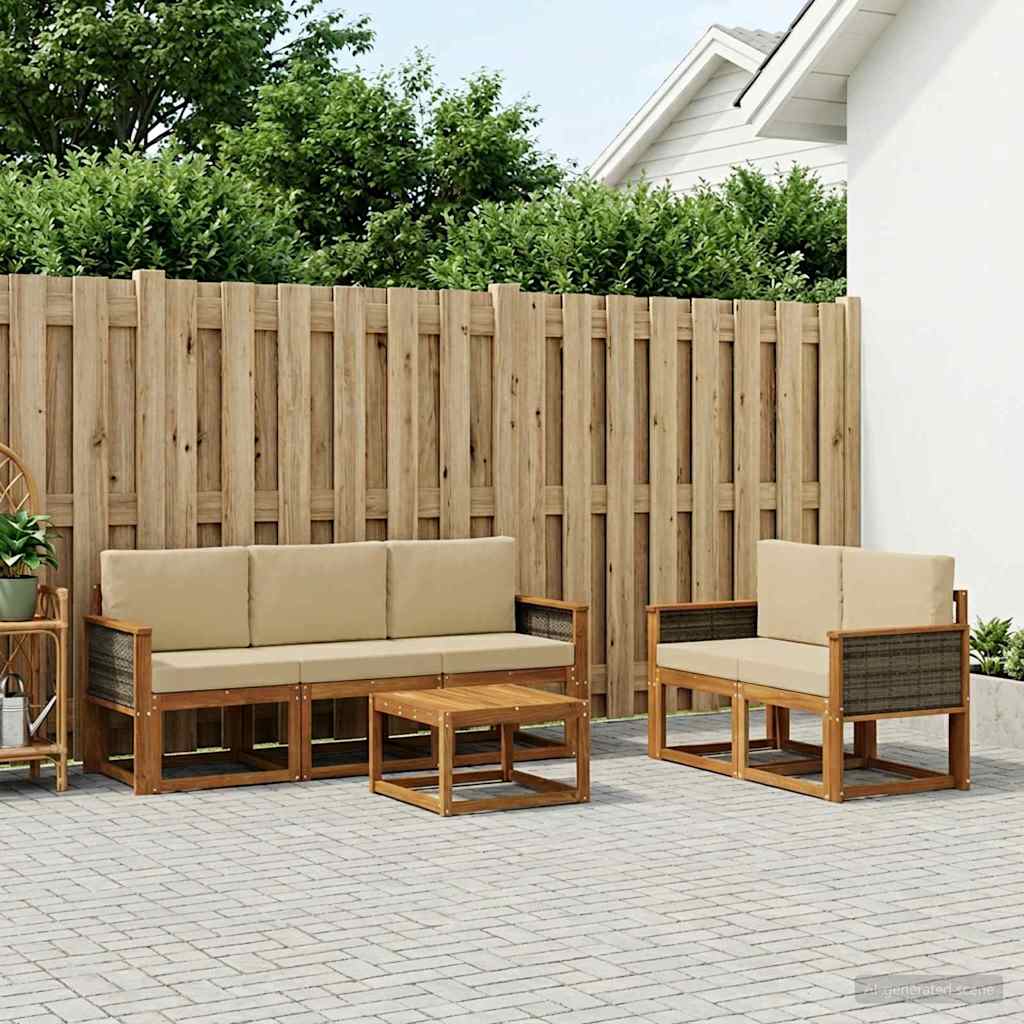 vidaXL Conjunto de sofás de exterior 6 uds. Natural