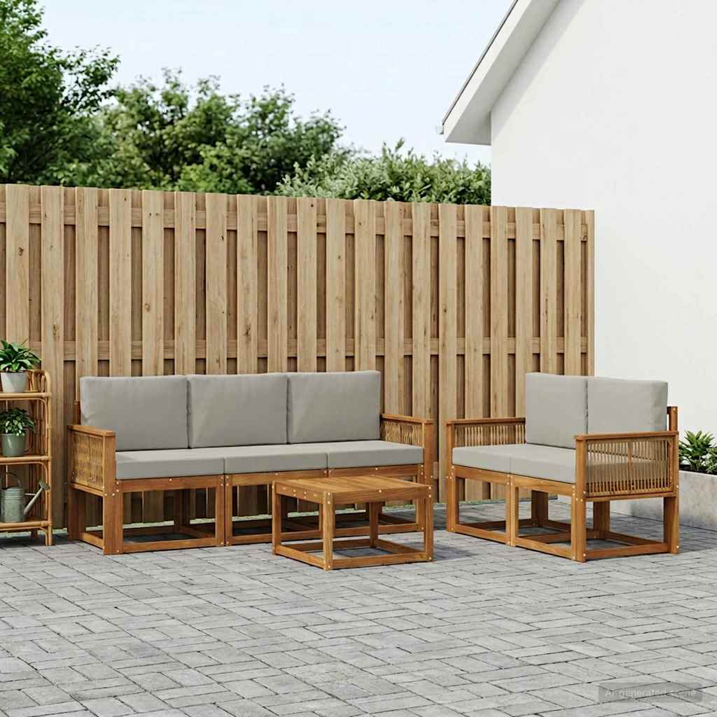 vidaXL Conjunto de sofás de exterior 6 uds. Natural y Gris Claro
