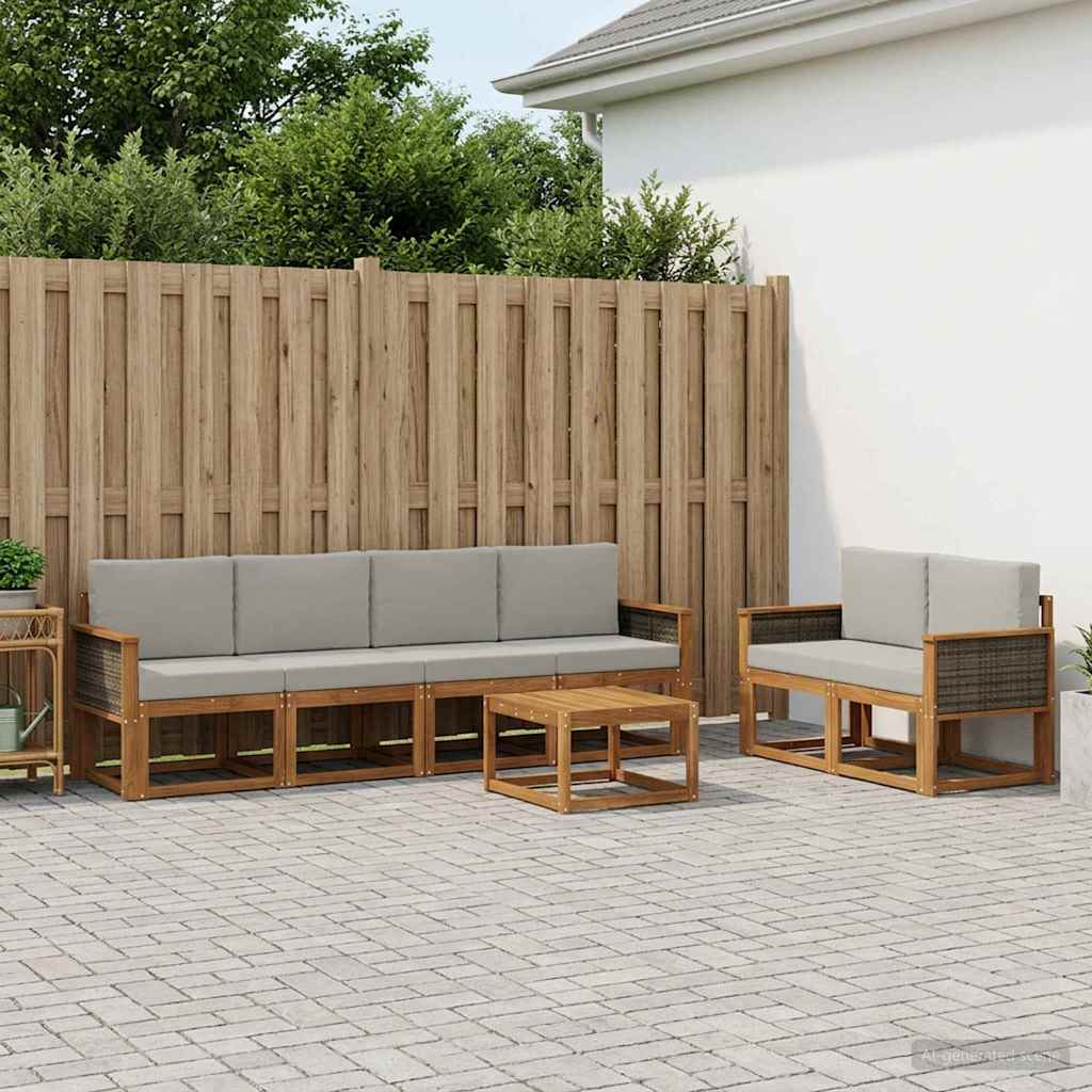 vidaXL Conjunto de sofás de exterior 6 uds. Natural y Gris Claro