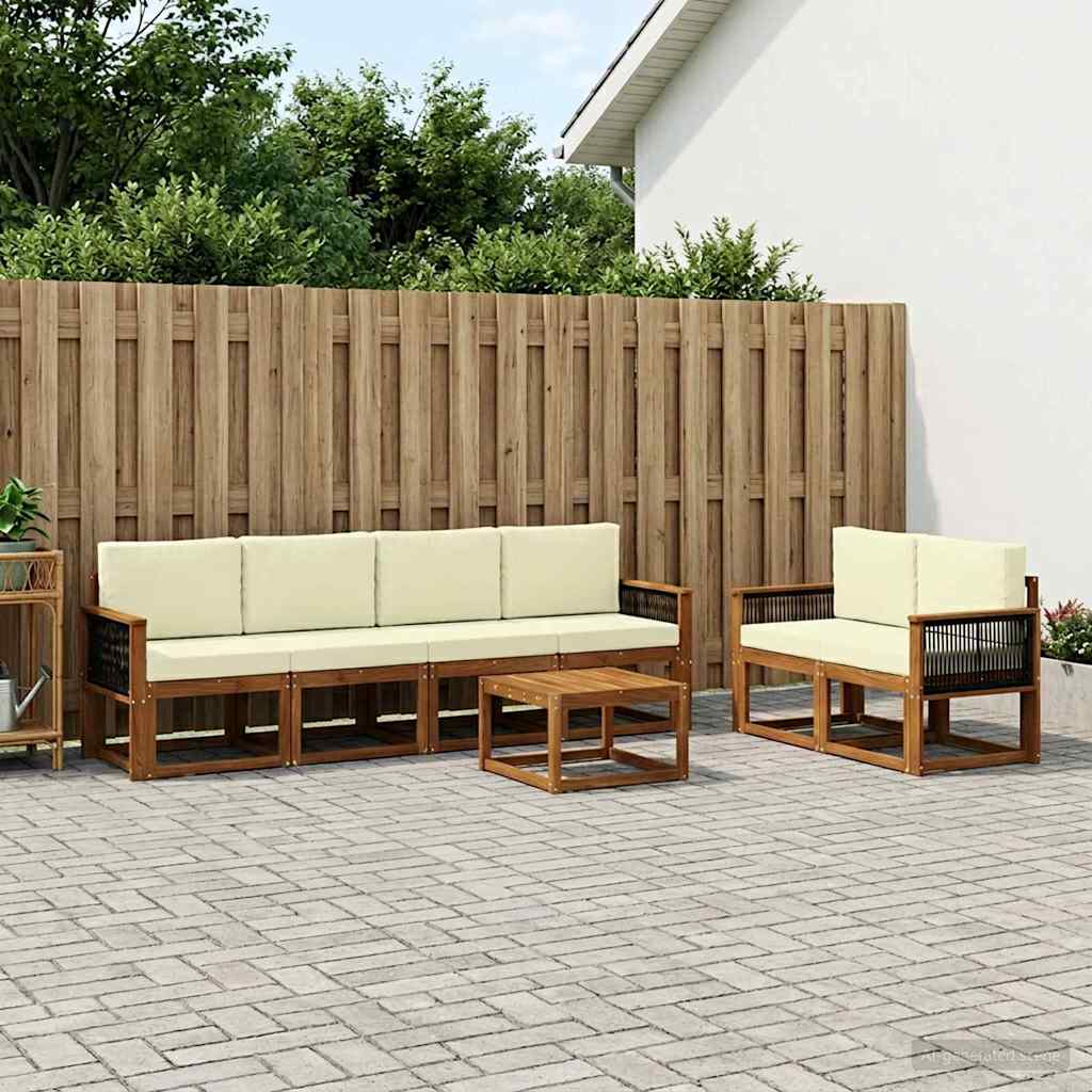 vidaXL Conjunto de sofás de exterior 6 uds. Natural y Crema