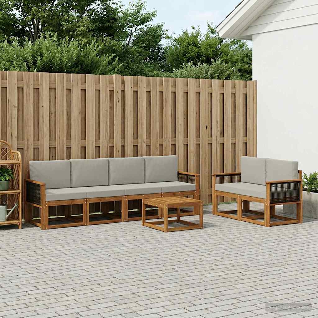 vidaXL Conjunto de sofás de exterior 6 uds. Natural y Gris Claro