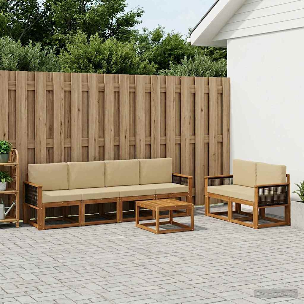 vidaXL Conjunto de sofás de exterior 6 uds. Natural