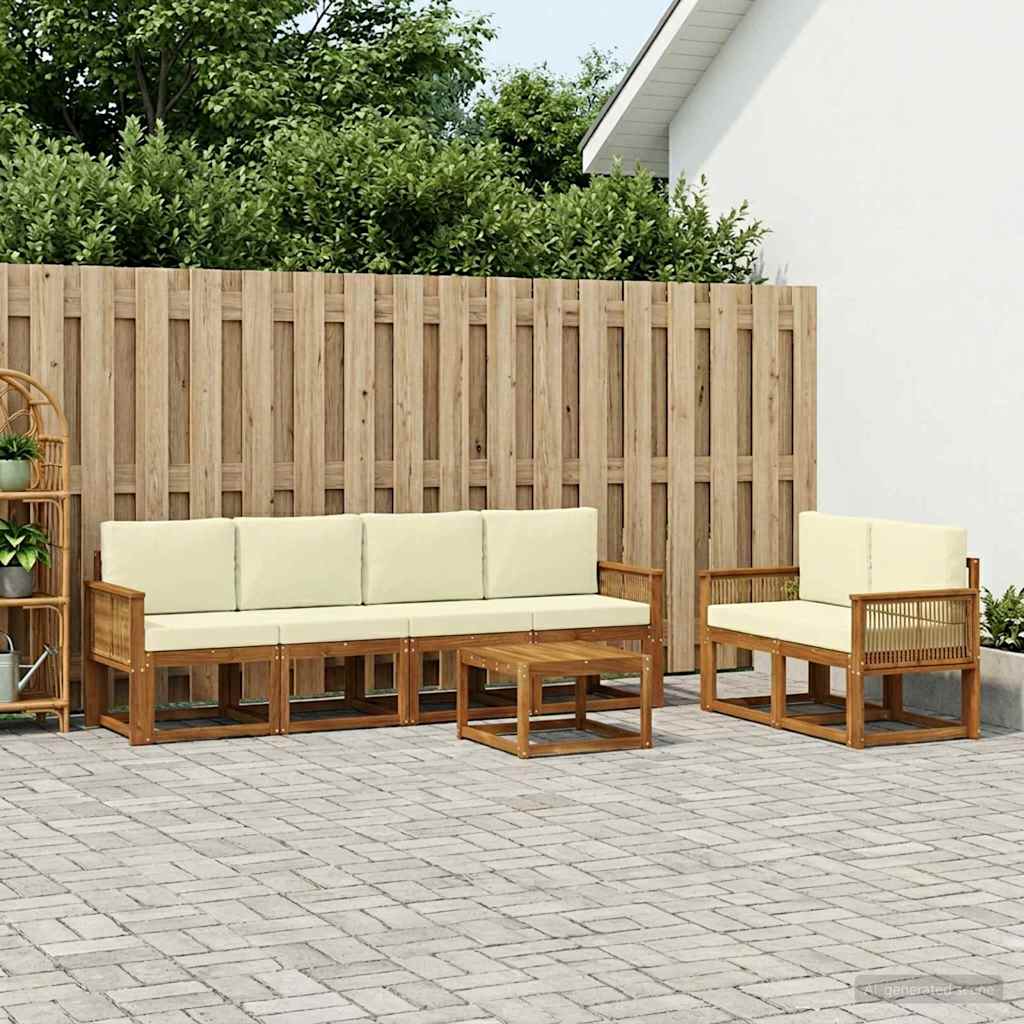 vidaXL Conjunto de sofás de exterior 7 uds. Natural y Crema Poliéster