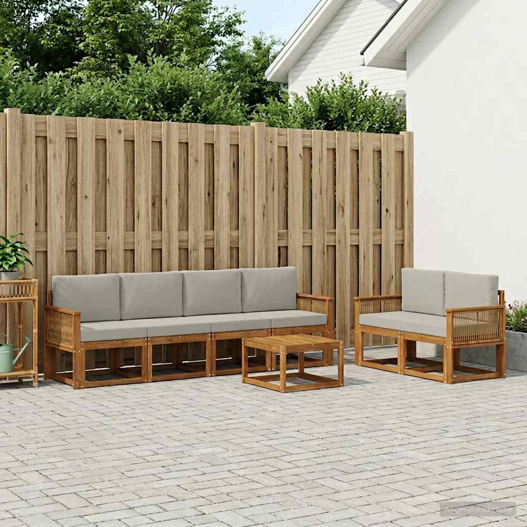 vidaXL Conjunto de sofás de exterior 7 uds. Natural y Gris Claro