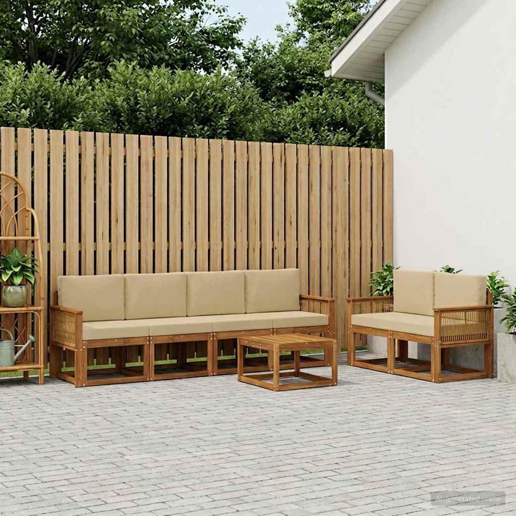 vidaXL Conjunto de sofás de exterior 7 uds. Natural y Beige Poliéster