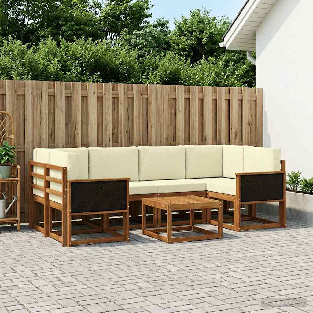 vidaXL Conjunto de sofás de exterior 5 uds. Natural y Crema