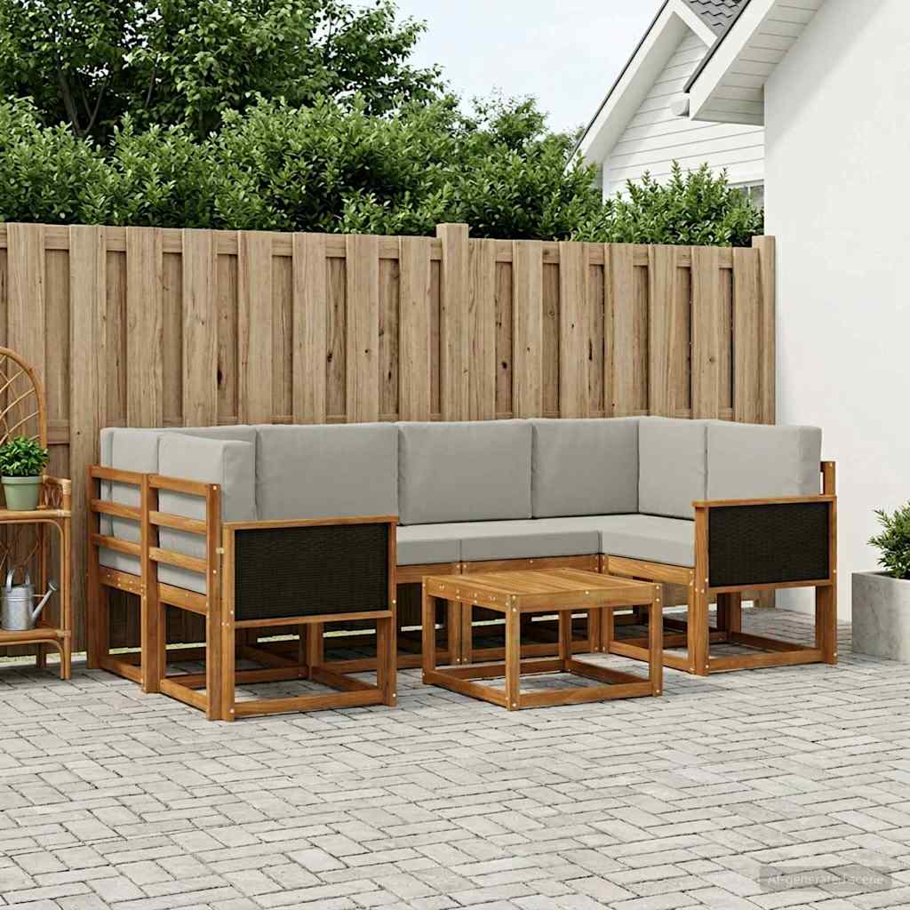 vidaXL Conjunto de sofás de exterior 5 uds. Natural y Gris Claro