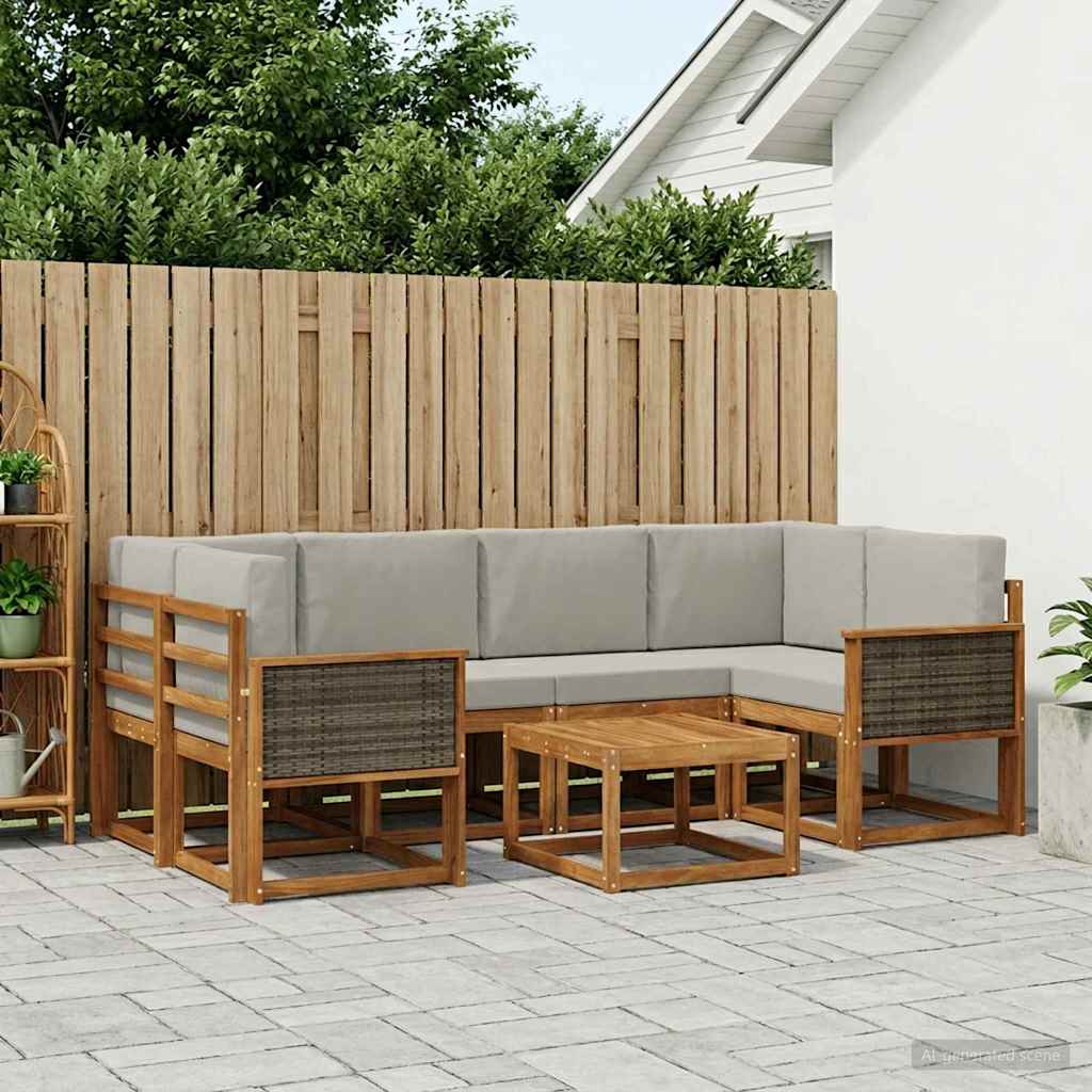 vidaXL Conjunto de sofás de exterior 5 uds. Natural y Gris Claro