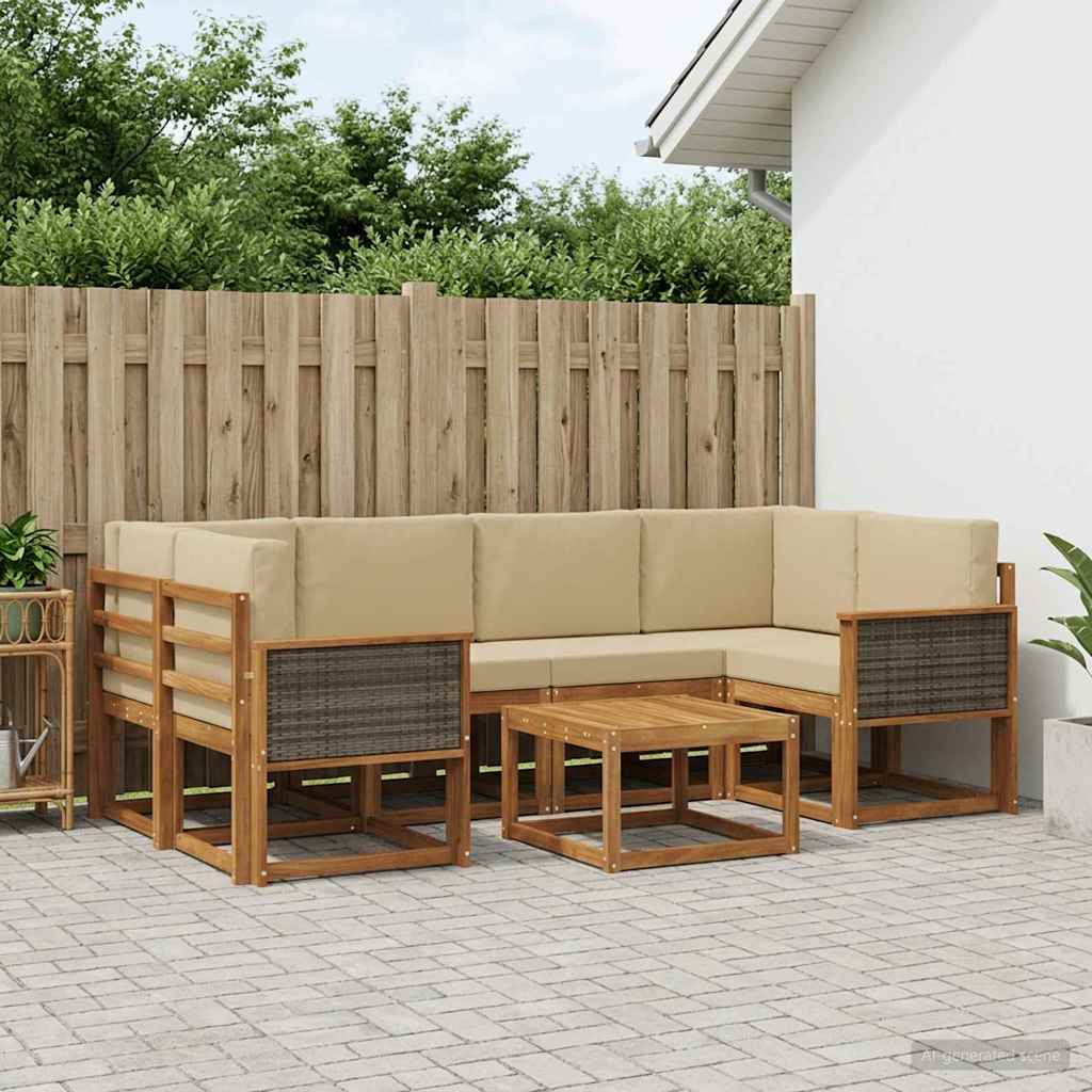 vidaXL Conjunto de sofás de exterior 5 uds. Natural