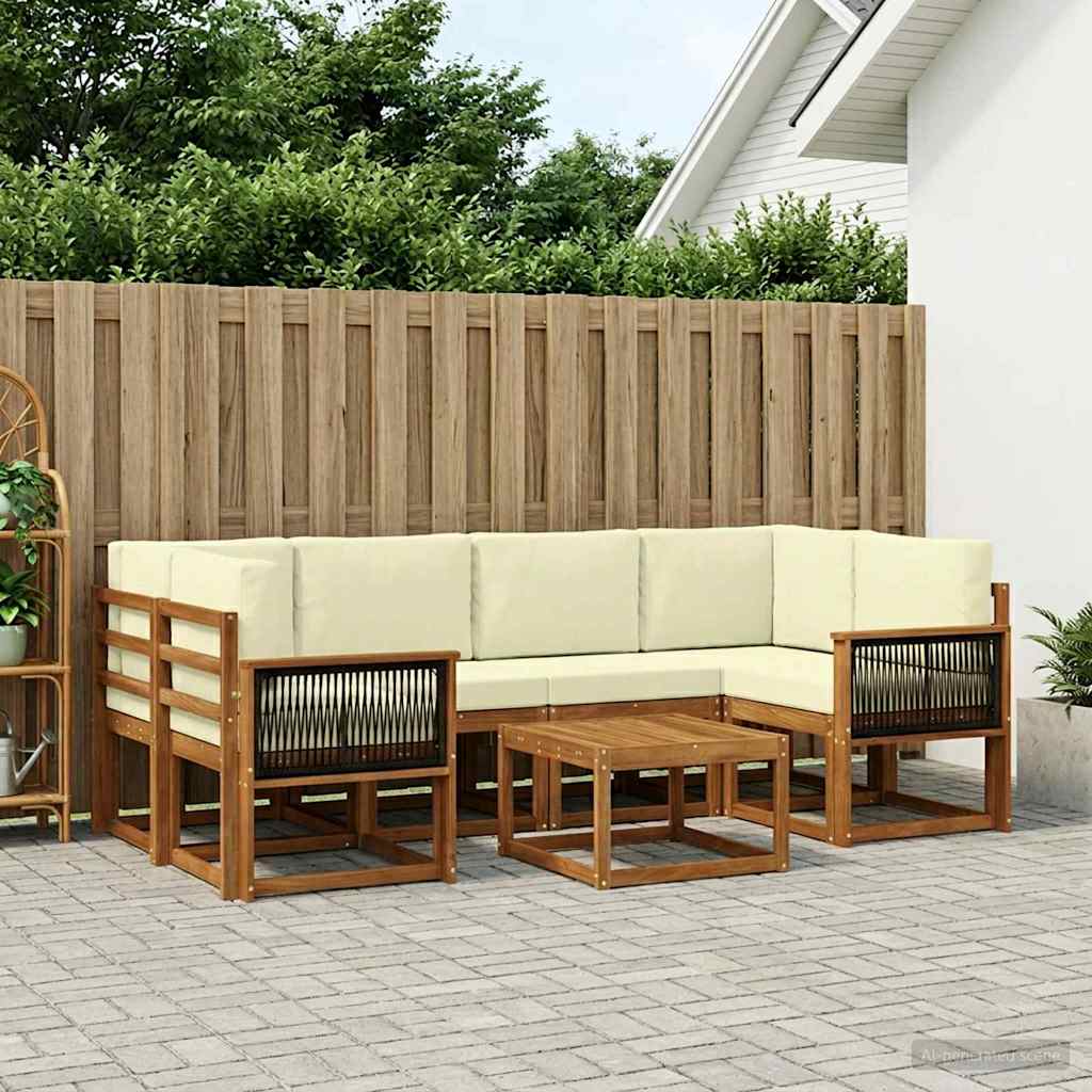 vidaXL Conjunto de sofás de exterior 5 uds. Natural y Crema