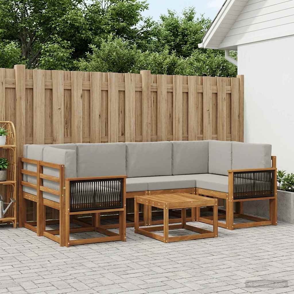 vidaXL Conjunto de sofás de exterior 5 uds. Natural y Gris Claro