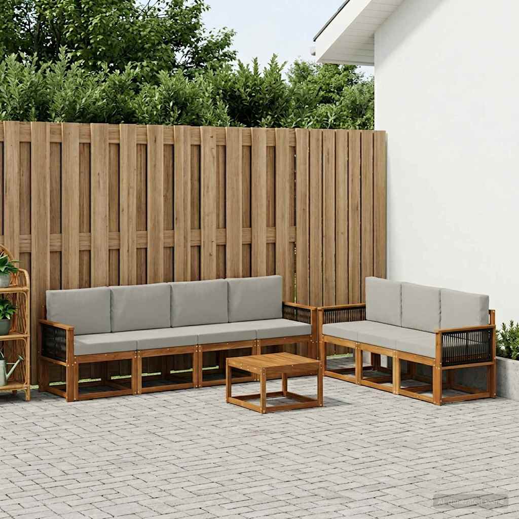 vidaXL Conjunto de sofás de exterior 7 uds. Natural y Gris Claro