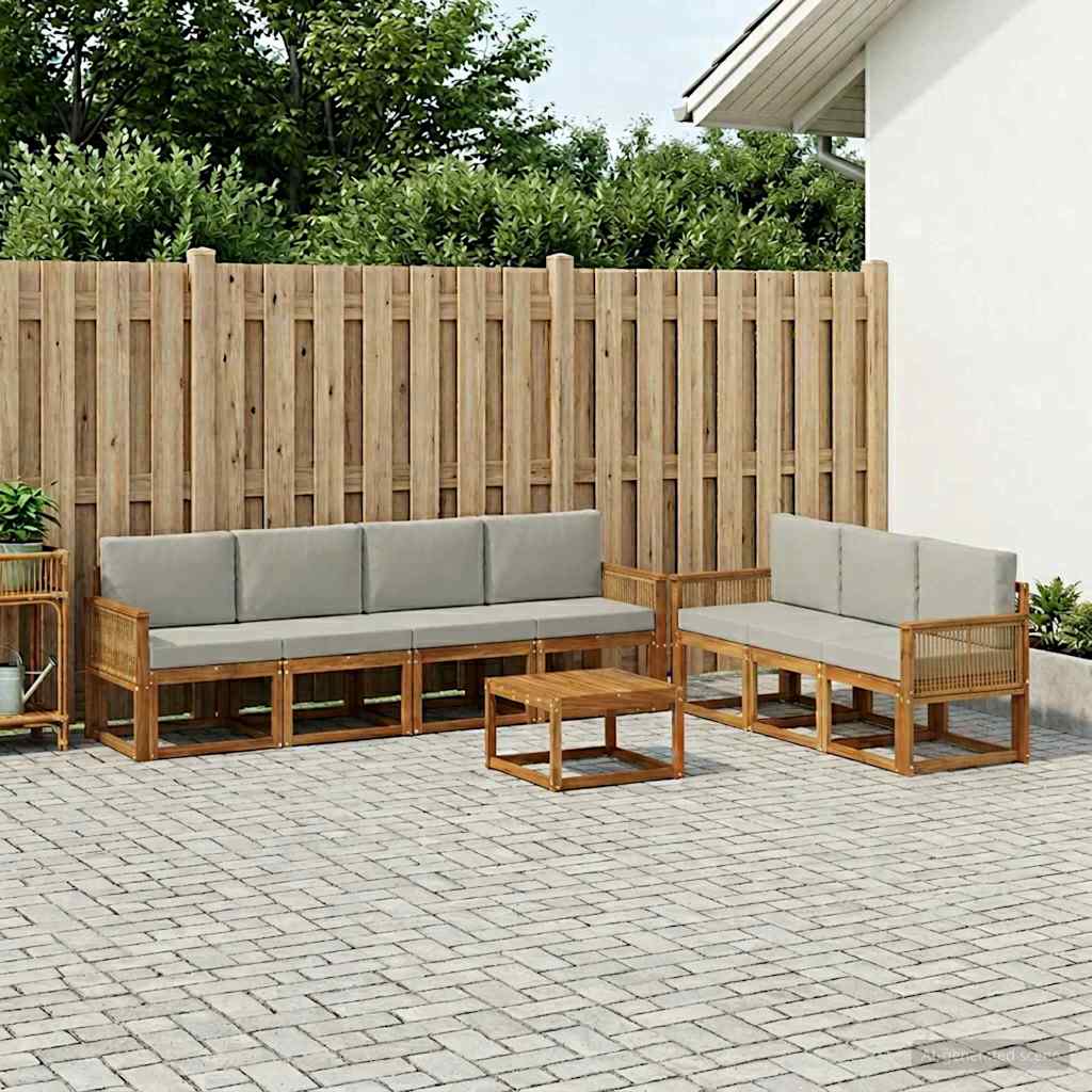 vidaXL Conjunto de sofás de exterior 8 uds. Natural y Gris Claro