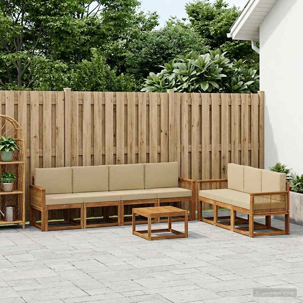 vidaXL Conjunto de sofás de exterior 8 uds. Natural y Beige Poliéster