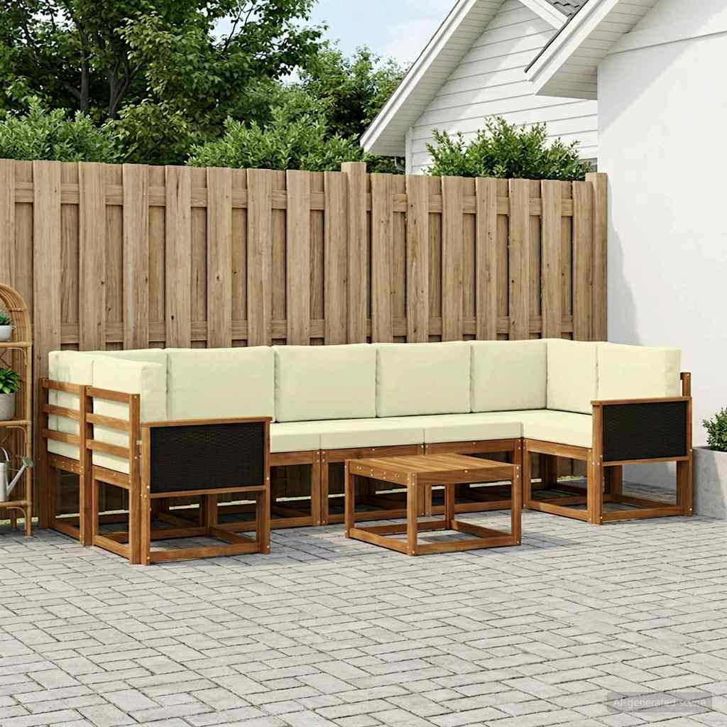 vidaXL Conjunto de sofás de exterior 6 uds. Natural y Crema