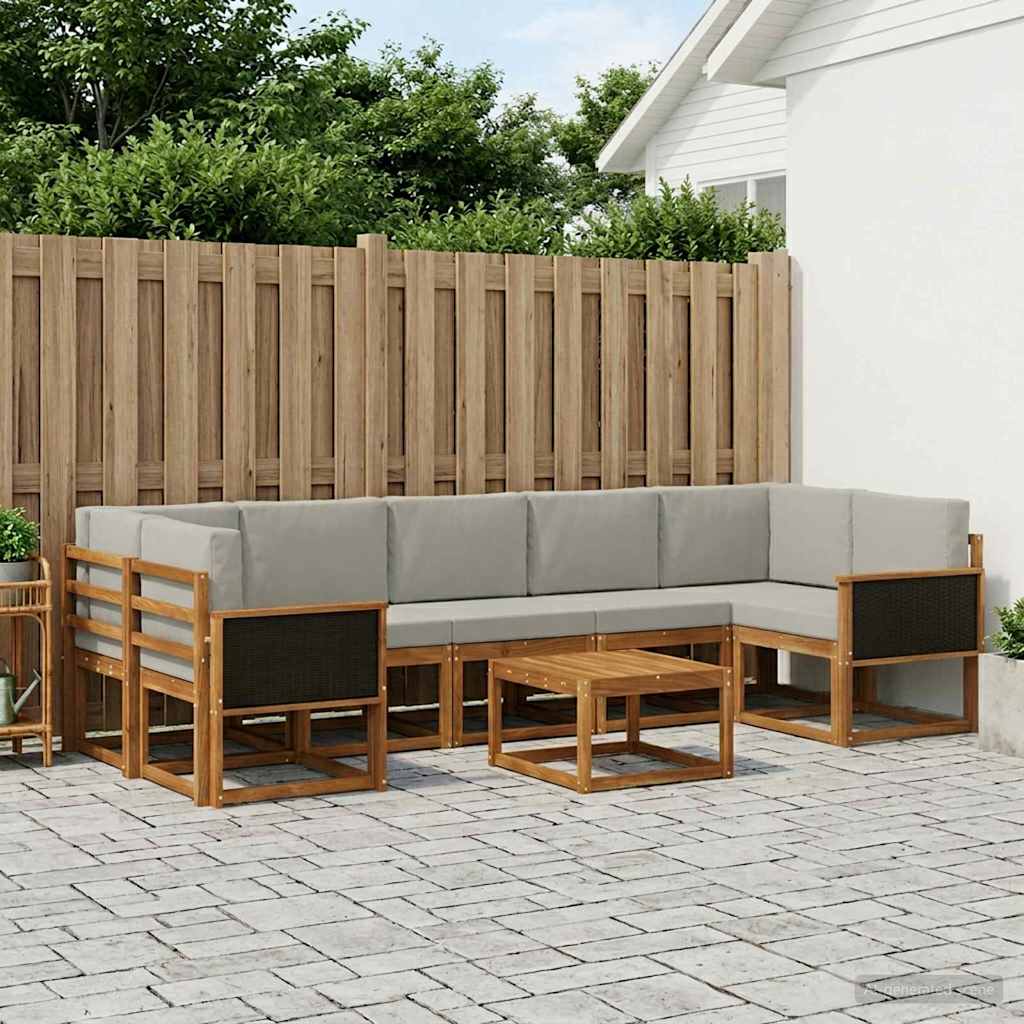 vidaXL Conjunto de sofás de exterior 6 uds. Natural y Gris Claro
