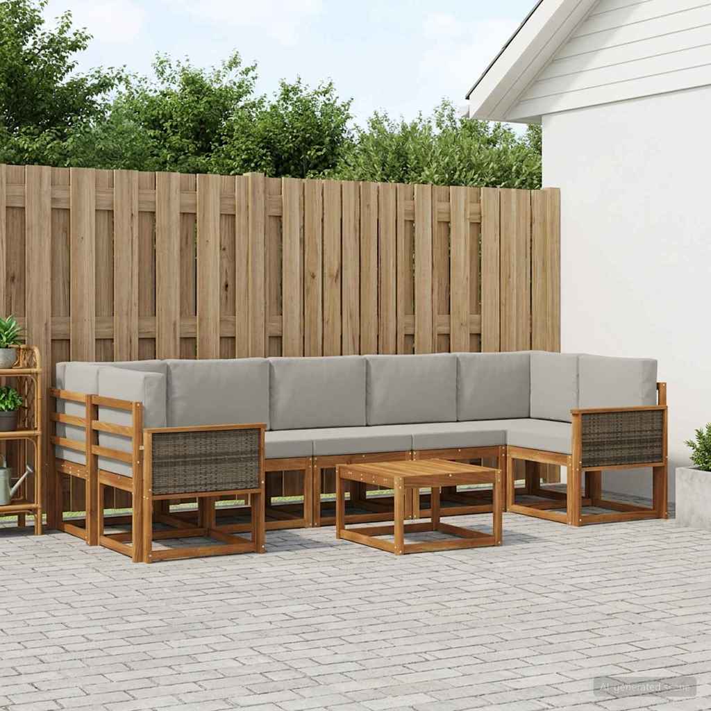 vidaXL Conjunto de sofás de exterior 6 uds. Natural y Gris Claro