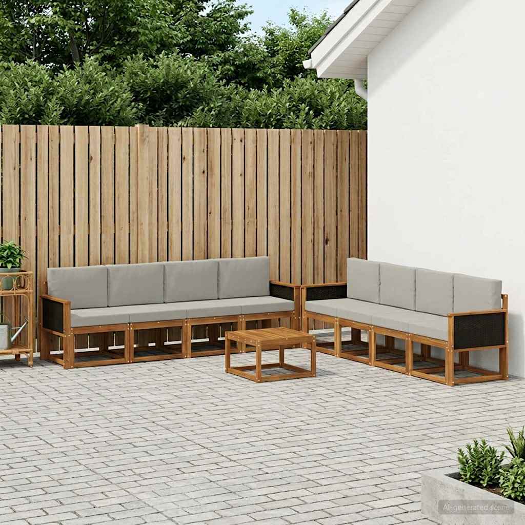 vidaXL Conjunto de sofás de exterior 9 uds. Natural y Gris Claro