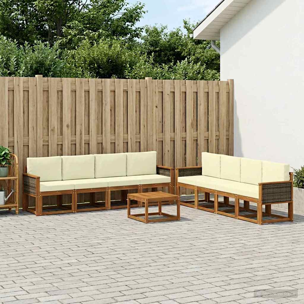 vidaXL Conjunto de sofás de exterior 9 uds. Natural y Crema