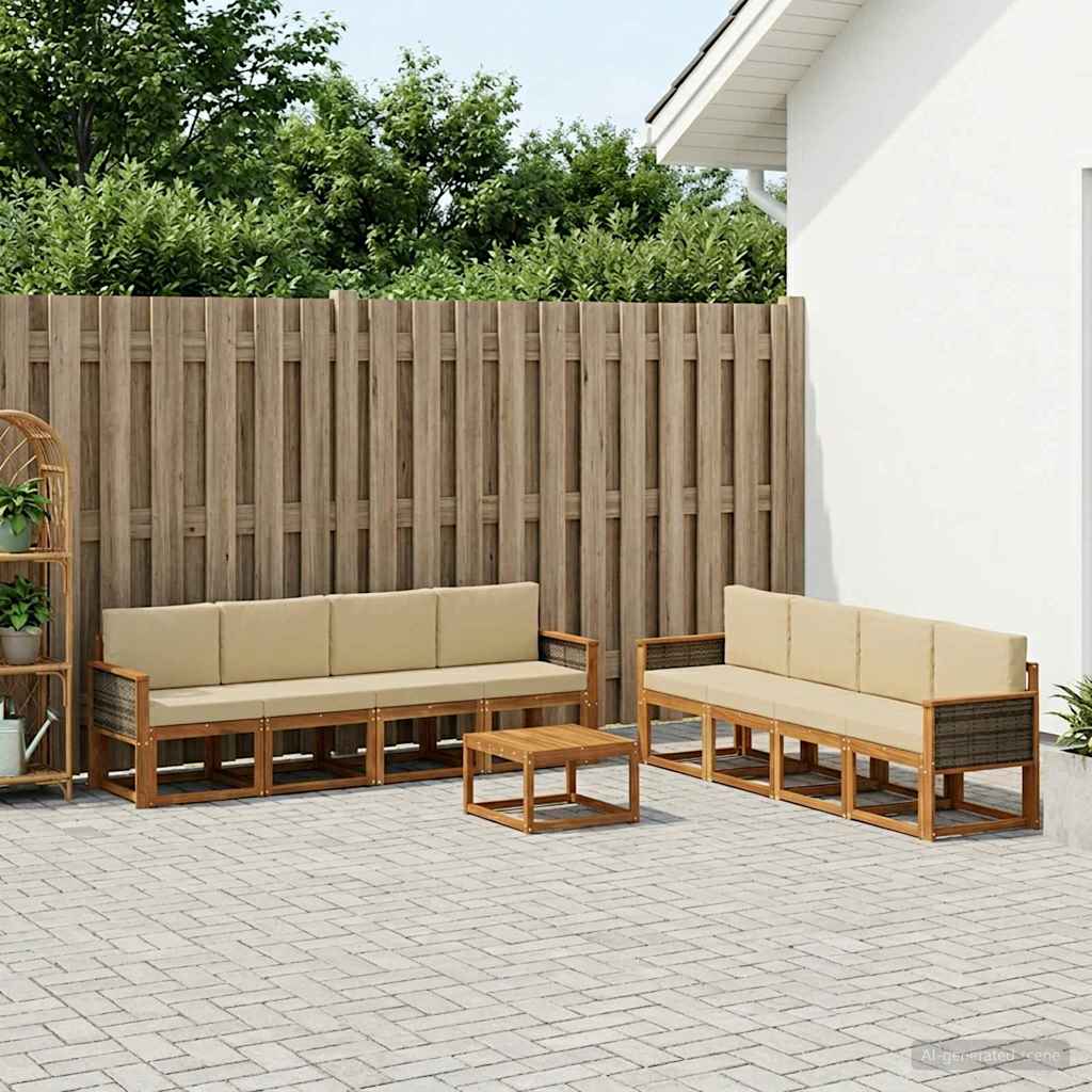 vidaXL Conjunto de sofás de exterior 9 uds. Natural y Beige