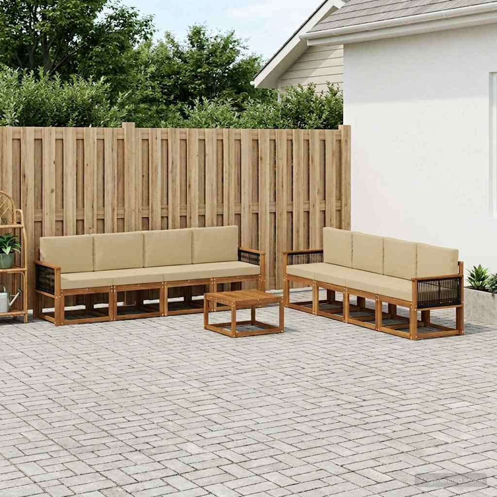 vidaXL Conjunto de sofás de exterior 9 uds. Natural y Beige