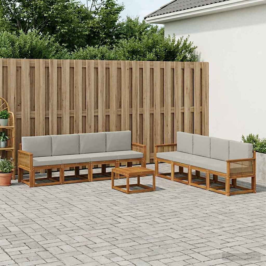 vidaXL Conjunto de sofás de exterior 9 uds. Natural y Gris Claro
