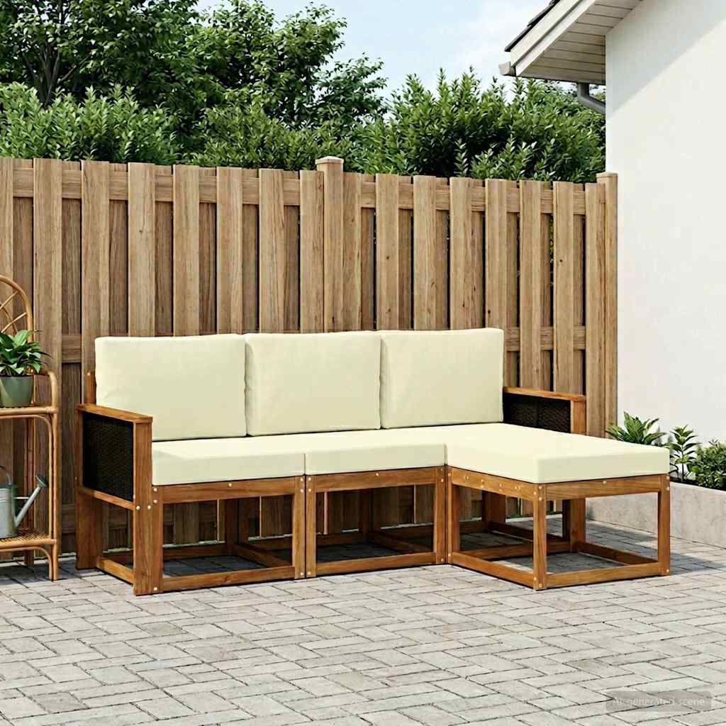 vidaXL Conjunto de sofás de exterior 4 uds. Natural y Crema