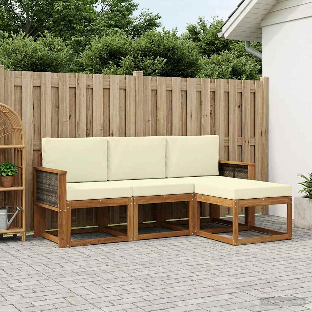 vidaXL Conjunto de sofás de exterior 4 uds. Natural y Crema