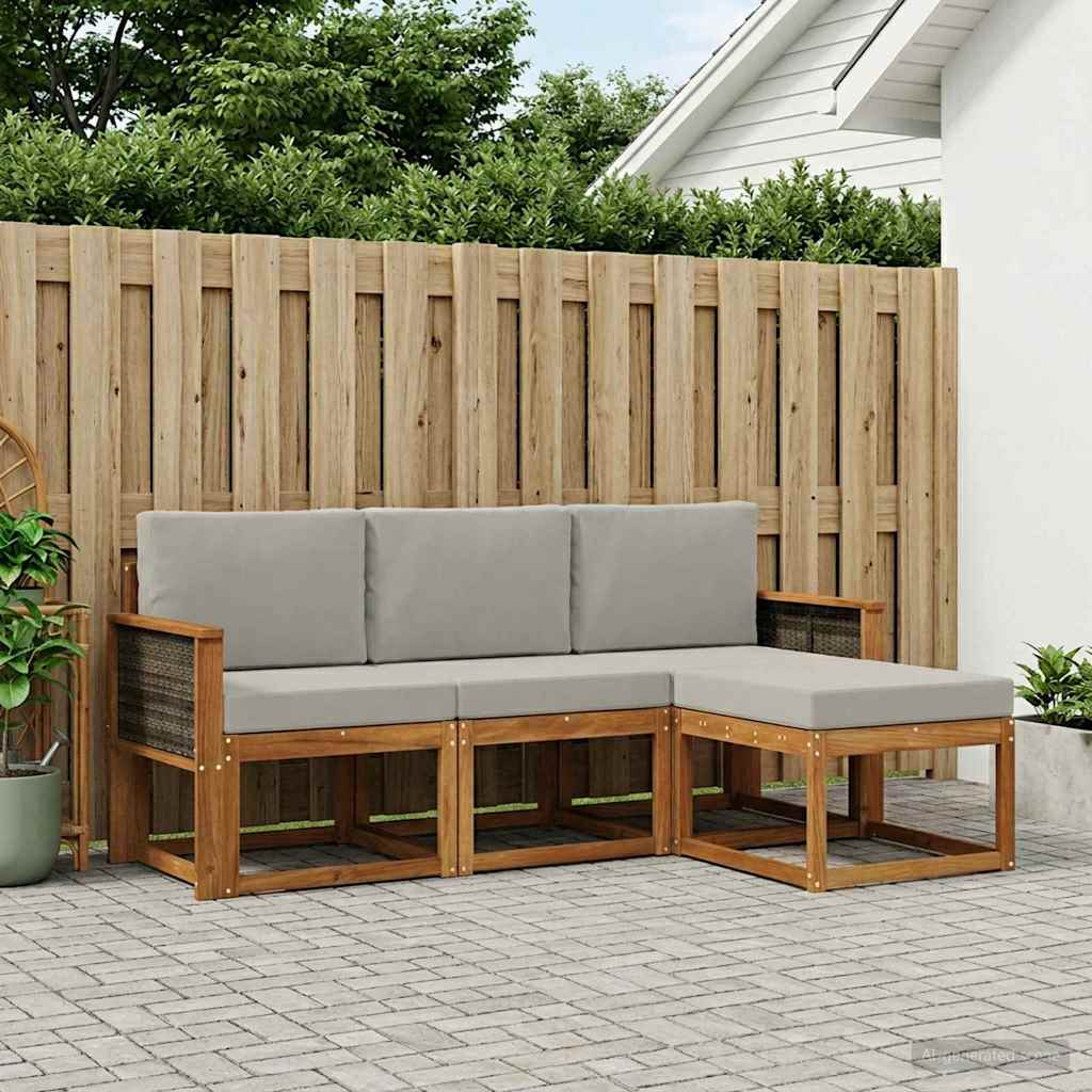 vidaXL Conjunto de sofás de exterior 4 uds. Natural y Gris Claro