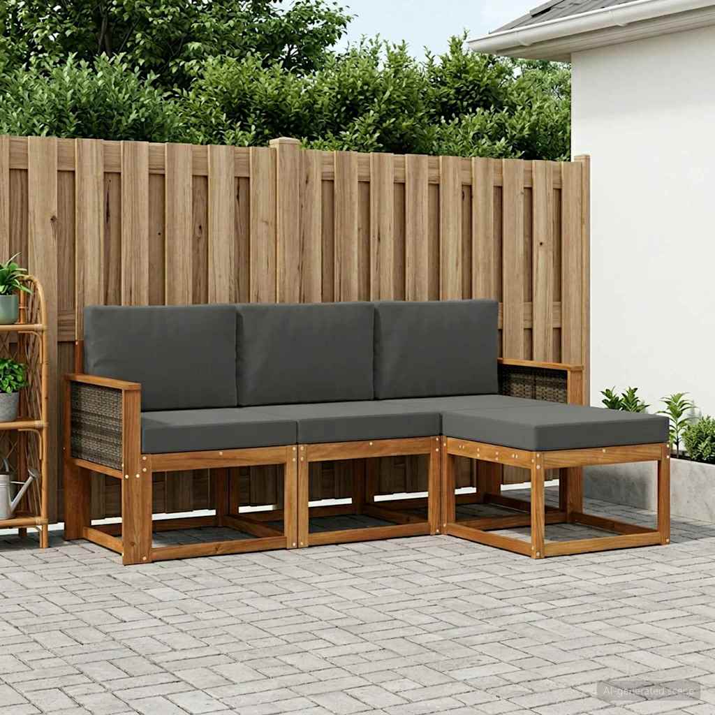 vidaXL Conjunto de sofás de exterior 4 uds. Natural y Antracita