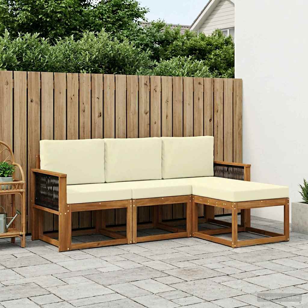 vidaXL Conjunto de sofás de exterior 4 uds. Natural y Crema