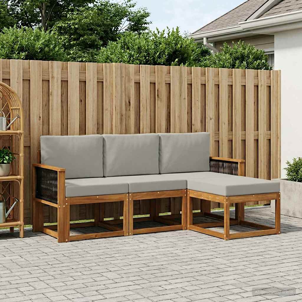 vidaXL Conjunto de sofás de exterior 4 uds. Natural y Gris Claro