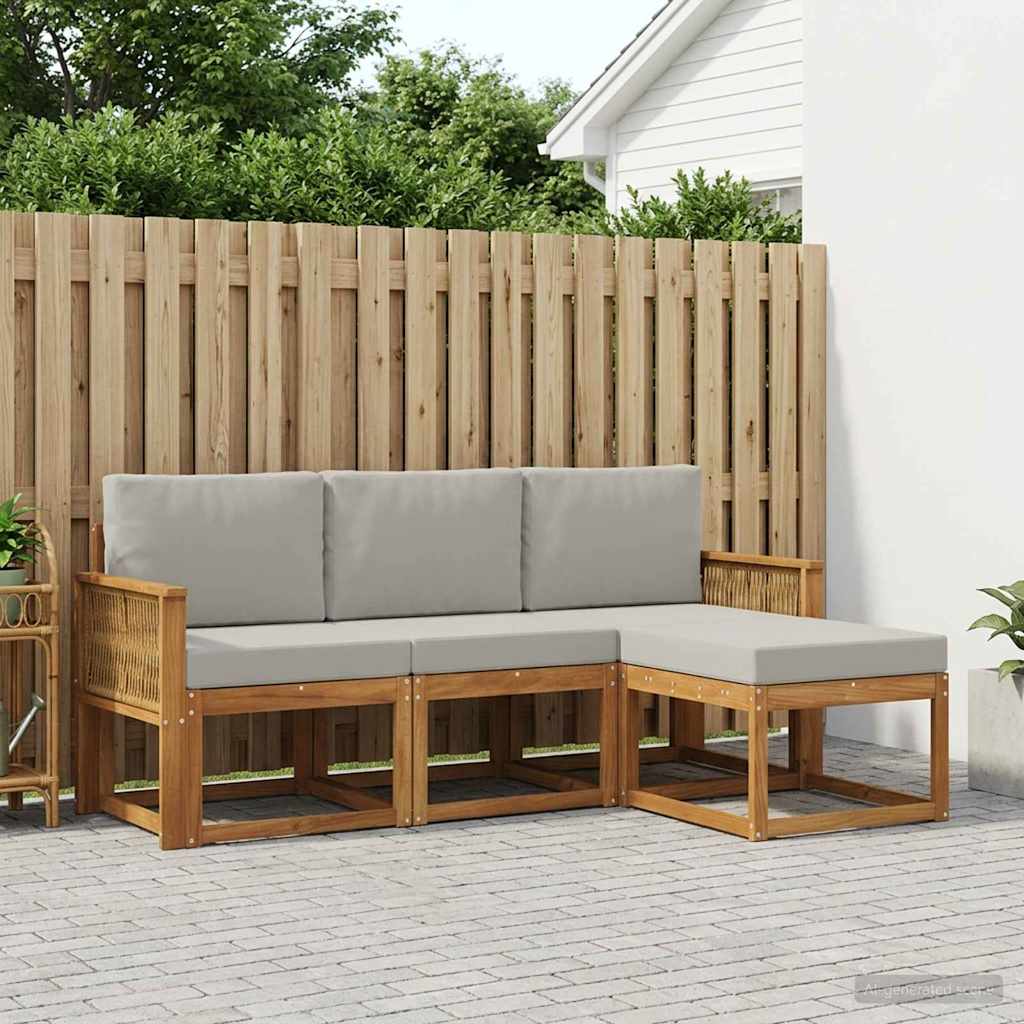 vidaXL Conjunto de sofás de exterior 4 uds. Natural y Gris Claro