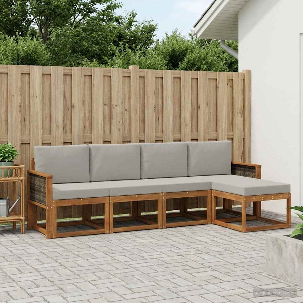 vidaXL Conjunto de sofás de exterior 5 uds. Natural y Gris Claro