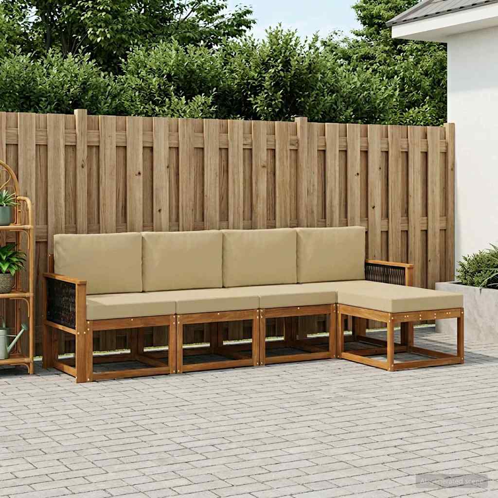vidaXL Conjunto de sofás de exterior 5 uds. Natural y Beige Poliéster