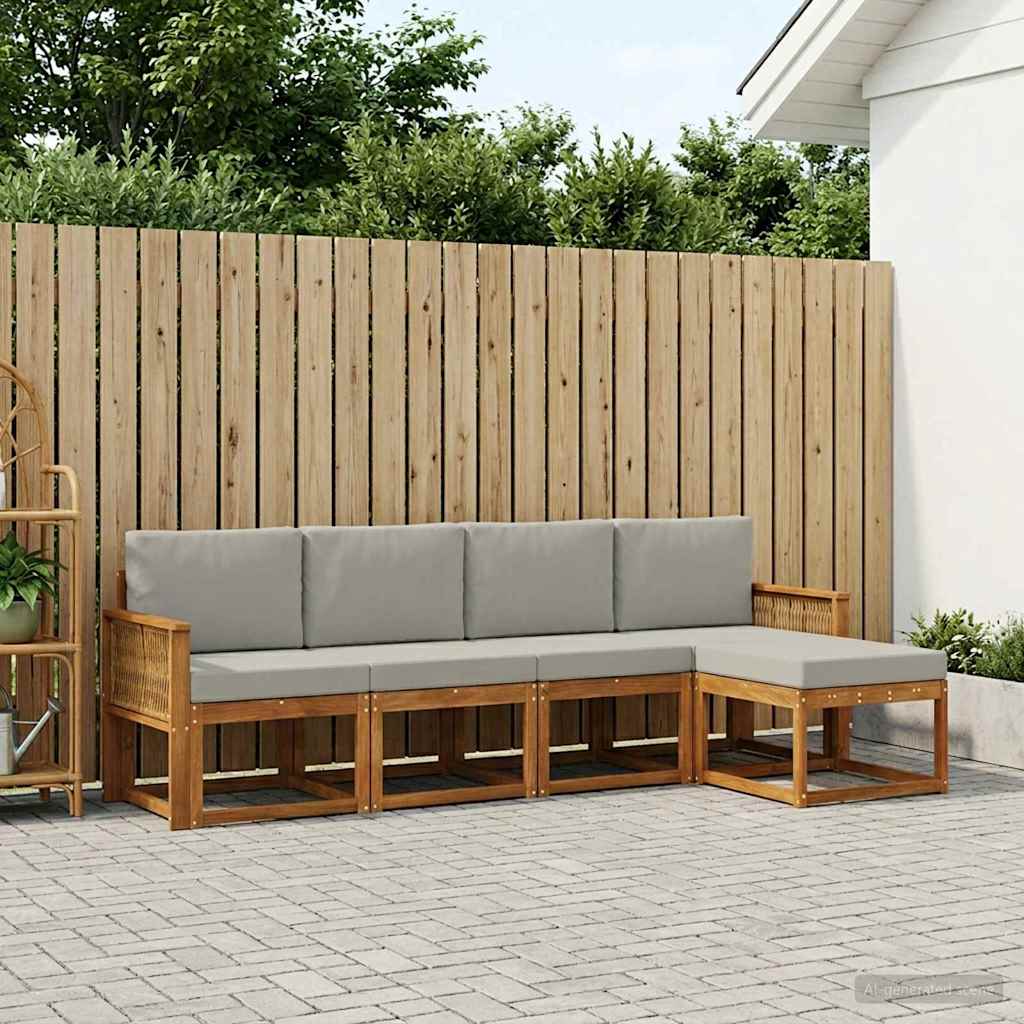 vidaXL Conjunto de sofás de exterior 5 uds. Natural y Gris Claro
