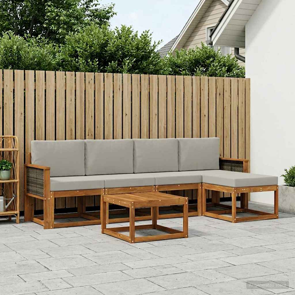 vidaXL Conjunto de sofás de exterior 6 uds. Natural y Gris Claro