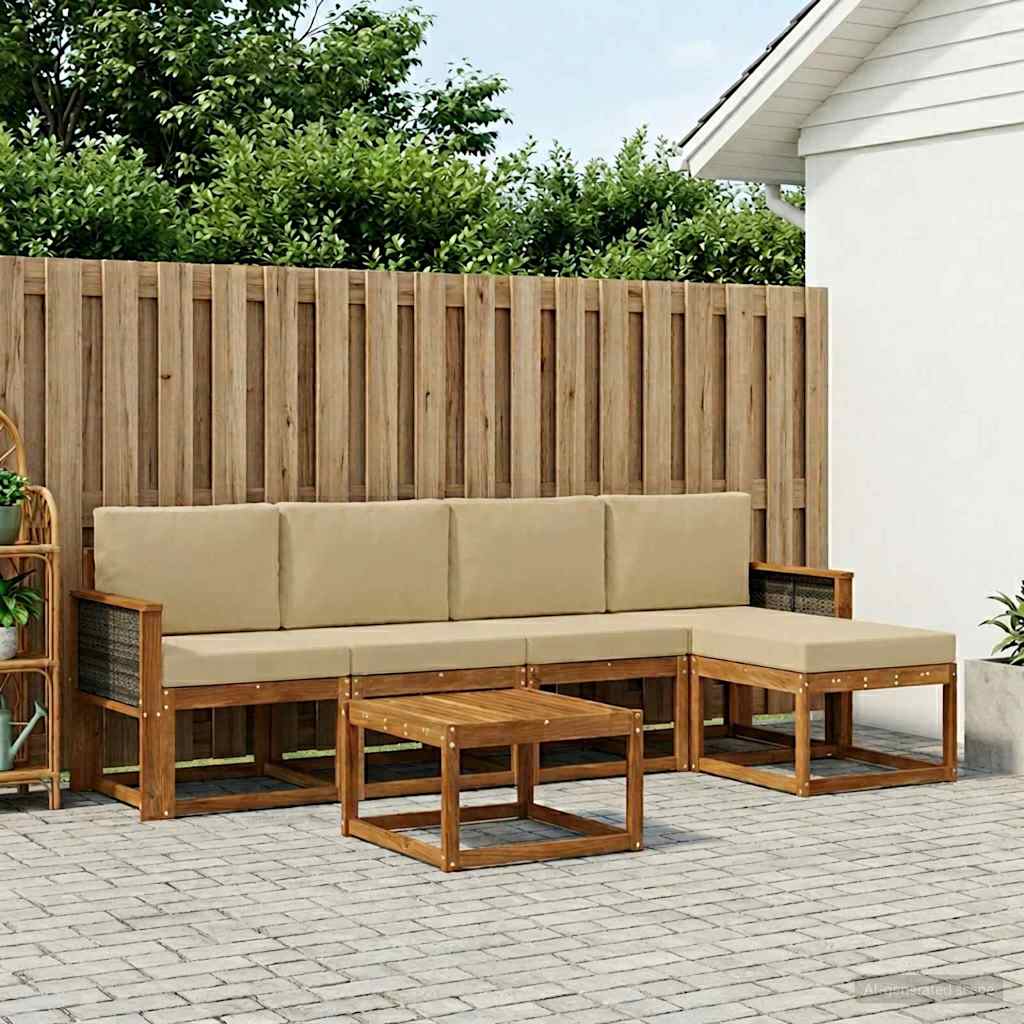 vidaXL Conjunto de sofás de exterior 6 uds. Natural y Beige Poliéster