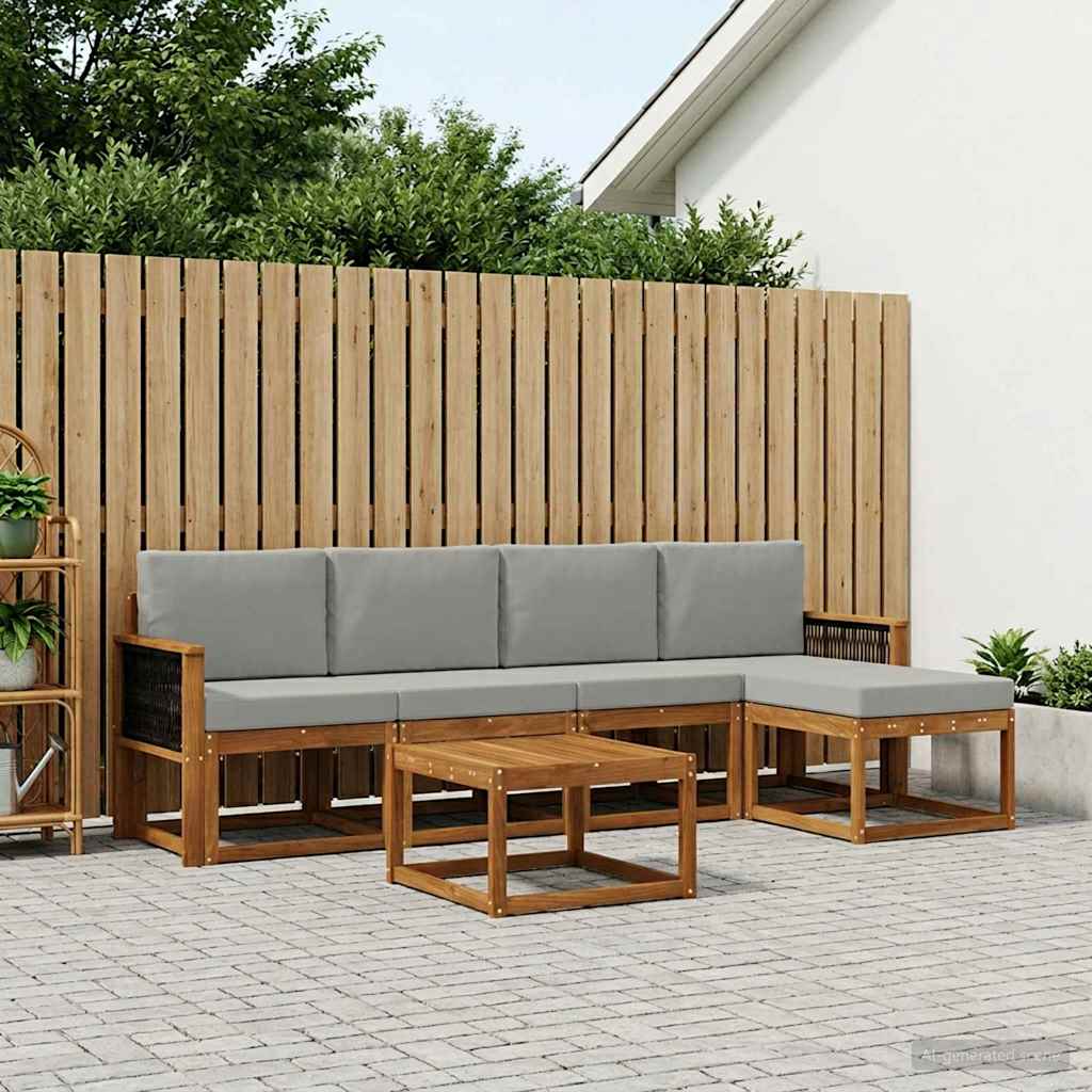 vidaXL Conjunto de sofás de exterior 6 uds. Natural y Gris Claro