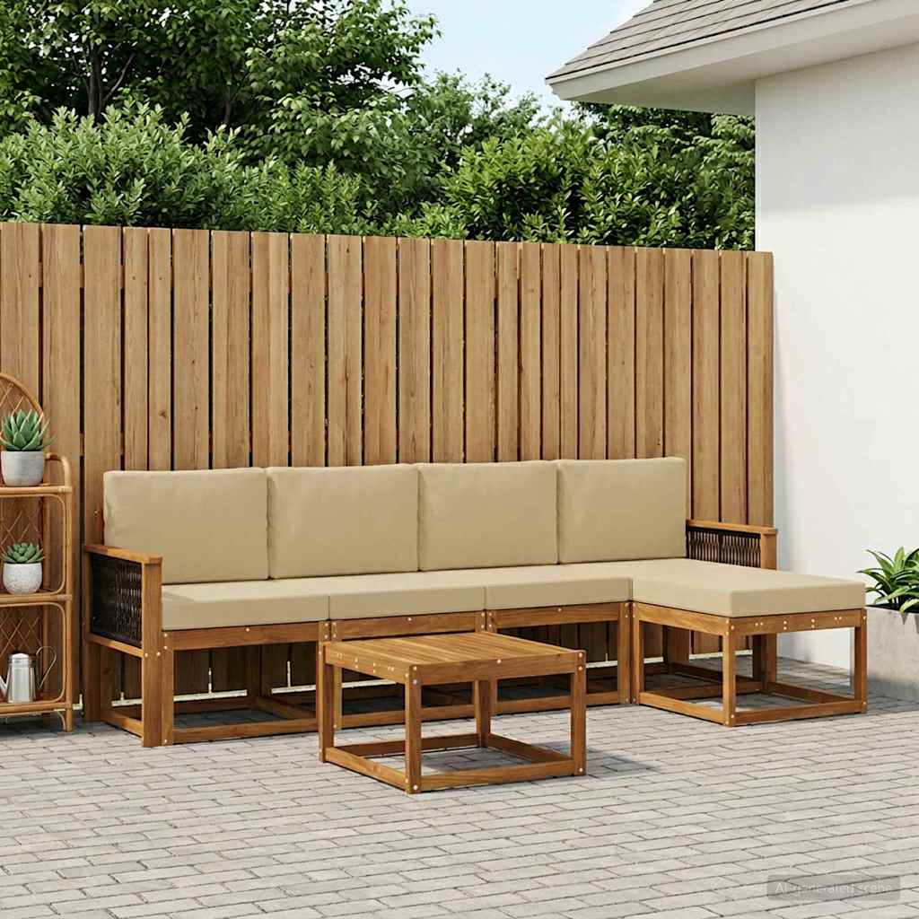 vidaXL Conjunto de sofás de exterior 6 uds. Natural y Beige Poliéster
