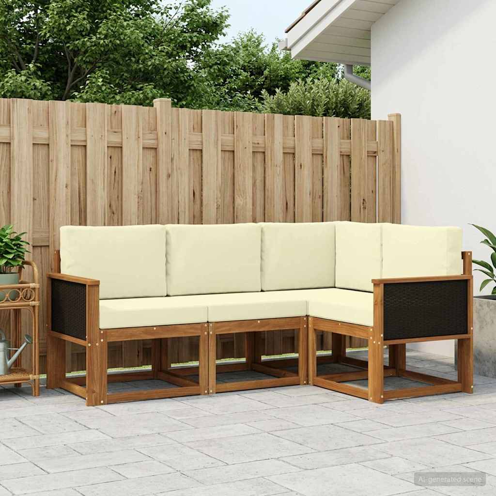 vidaXL Conjunto de sofás de exterior 4 uds. Natural y Crema Poliéster