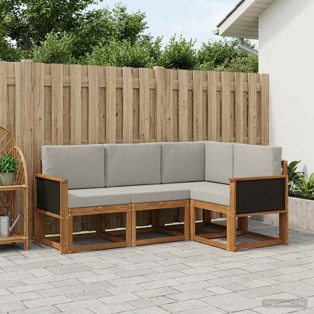 vidaXL Conjunto de sofás de exterior 4 uds. Natural y Gris Claro